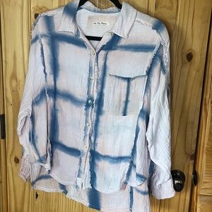 We The Free Blue and White Plaid Button Down Shirt